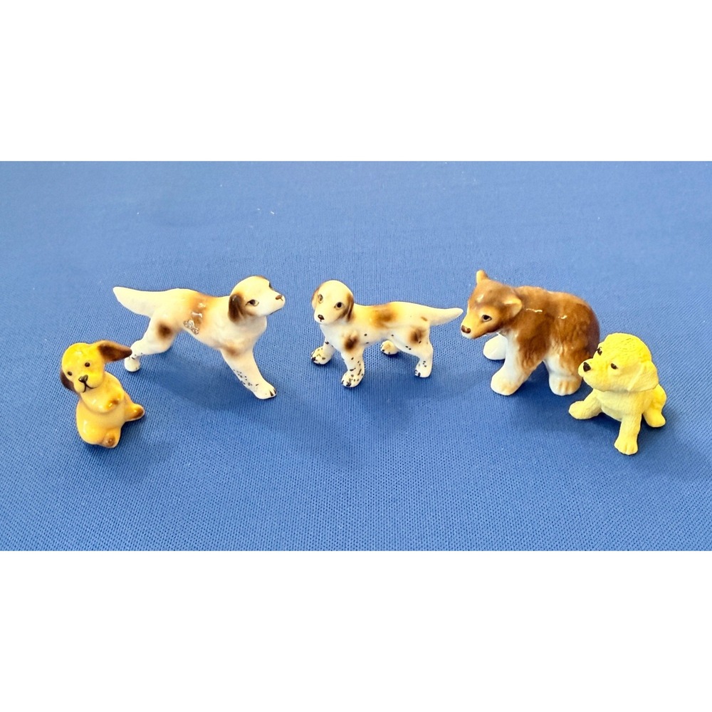 Vintage‎ Miniature Dogs/ Bear Figurine Lot Porcelain Ceramic Animals 5 Piece Set